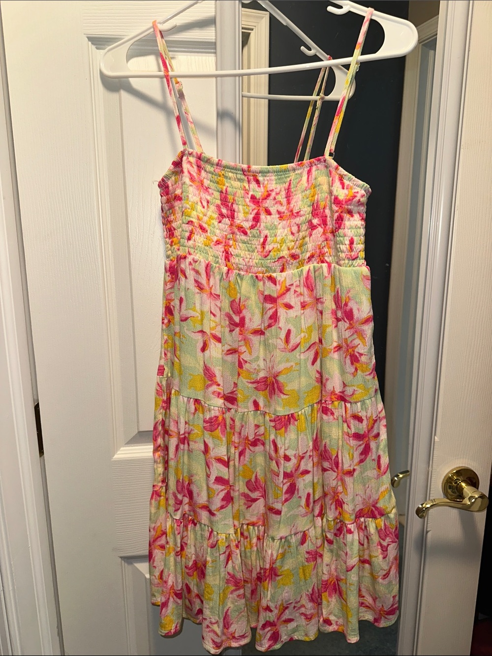 No Boundaries Pink & Yellow Floral Smocked Mini Dress